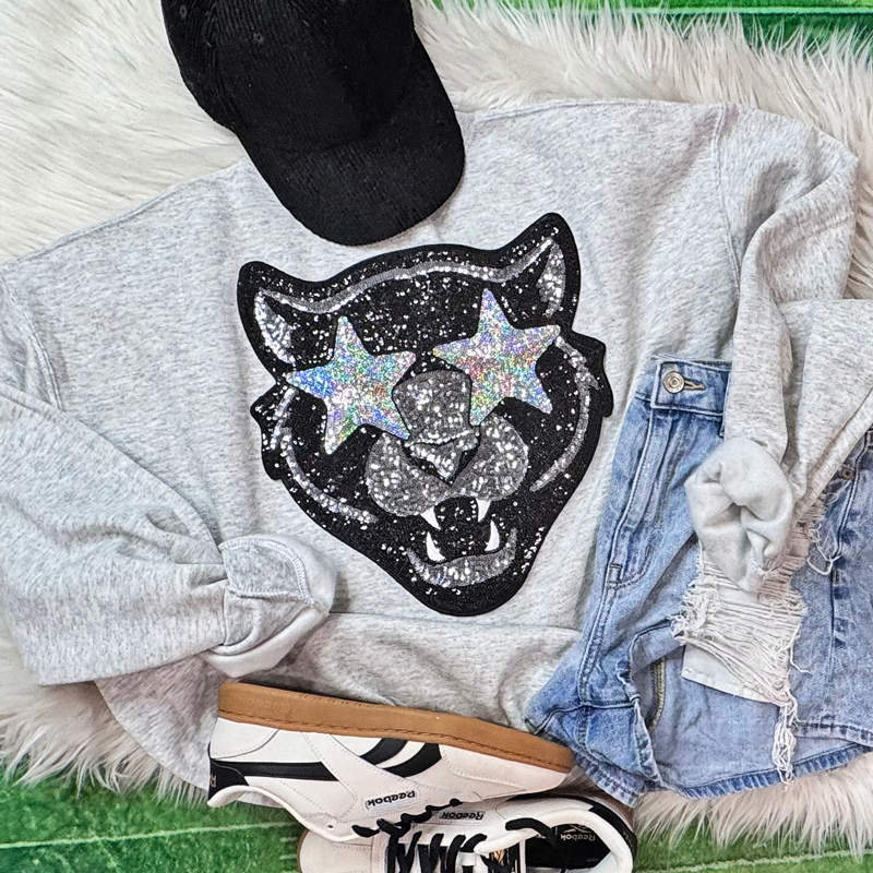 Trendy Transfers – Emblema por atacado – Panteras Olhos Estrelados Lantejoulas Patch0