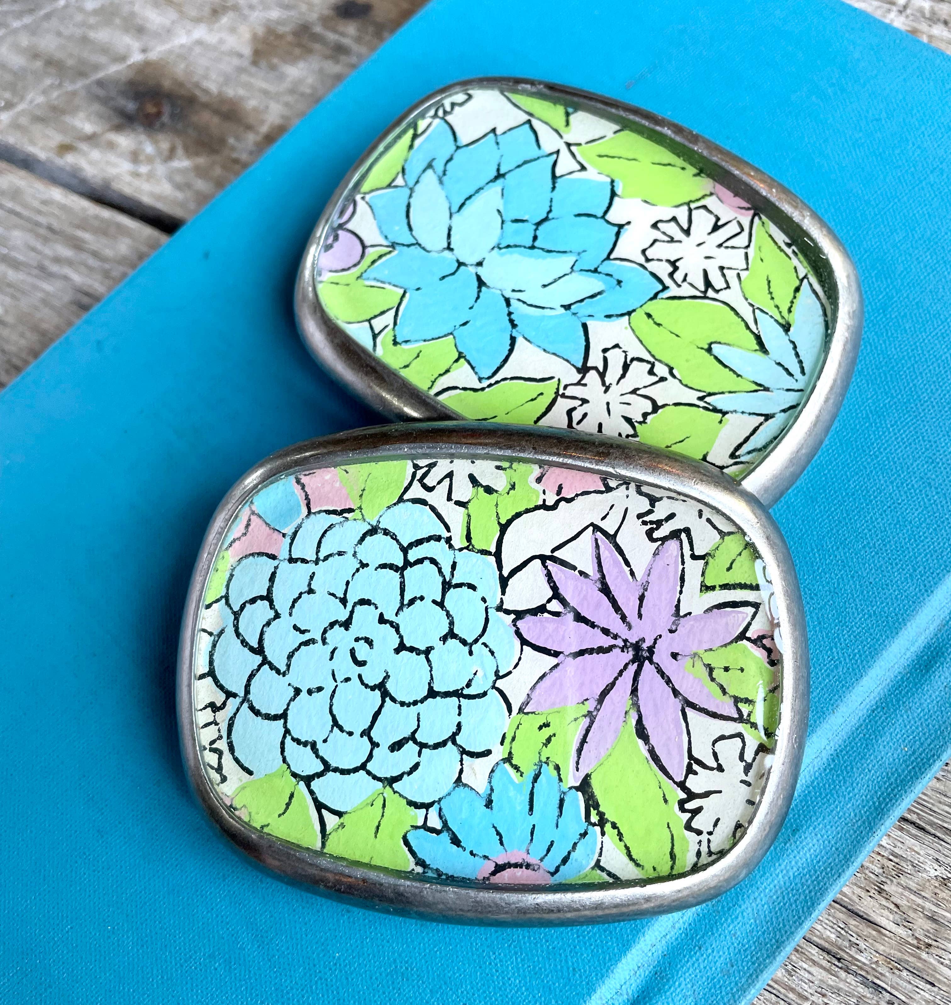 joeyfivecents - Vente Boucle de ceinture – femme - Boucle de ceinture, pastels - fleurs vintage, preppy, rose+vert2