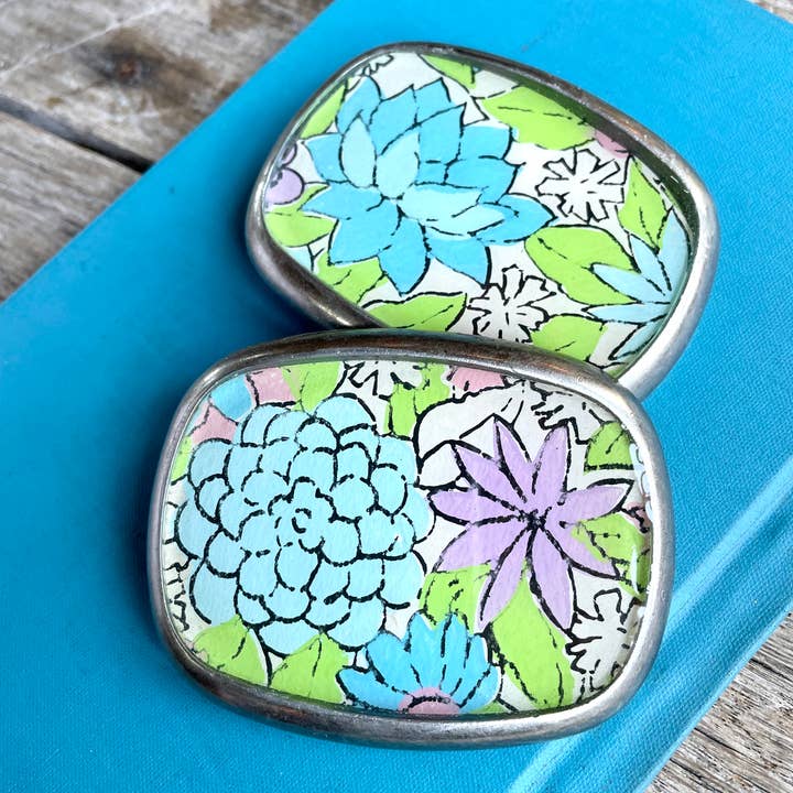 joeyfivecents - Vente Boucle de ceinture – femme - Boucle de ceinture, pastels - fleurs vintage, preppy, rose+vert2