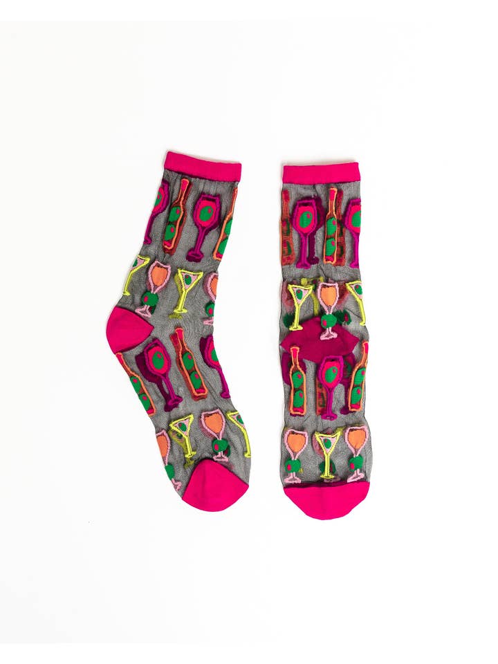 Sock Candy - Wholesale Socks - Women's - Cocktail Hour Black Sheer Crew Sock