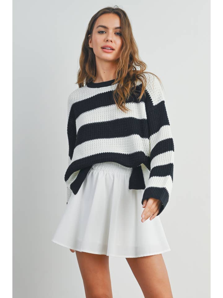 BUTTERMELON - Wholesale Knit Sweater - Women's - Striped Round Neck Long Sleeve Sweater - BMW73292