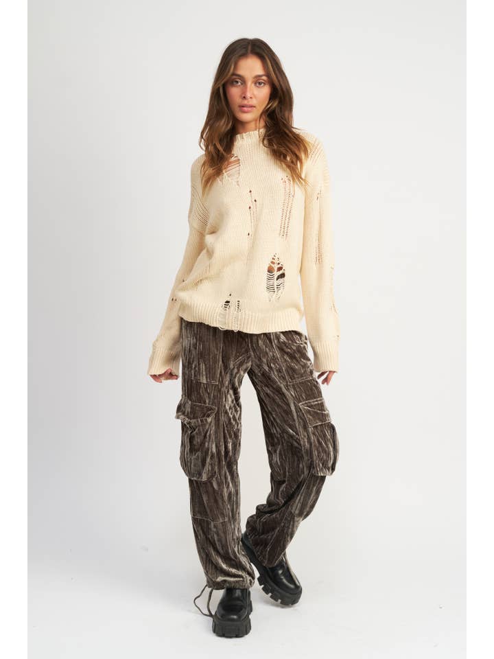 Emory Park - Wholesale Knit Sweater - Women's - DISTRESSED OVERSIZED SWEATER1