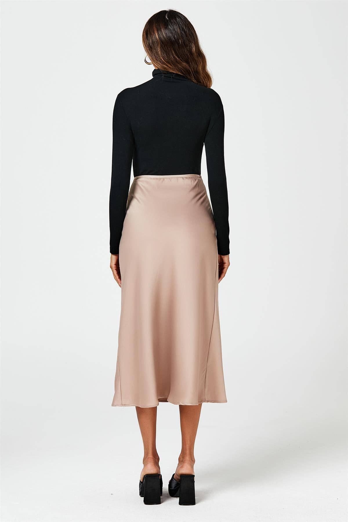 Satin Midi Skirt In Light Brown for wholesale on Faire6