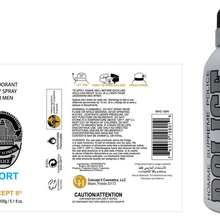 Homme Supreme Police Sport Deodorant Body Spray til mænd for engroshandel hos *hype