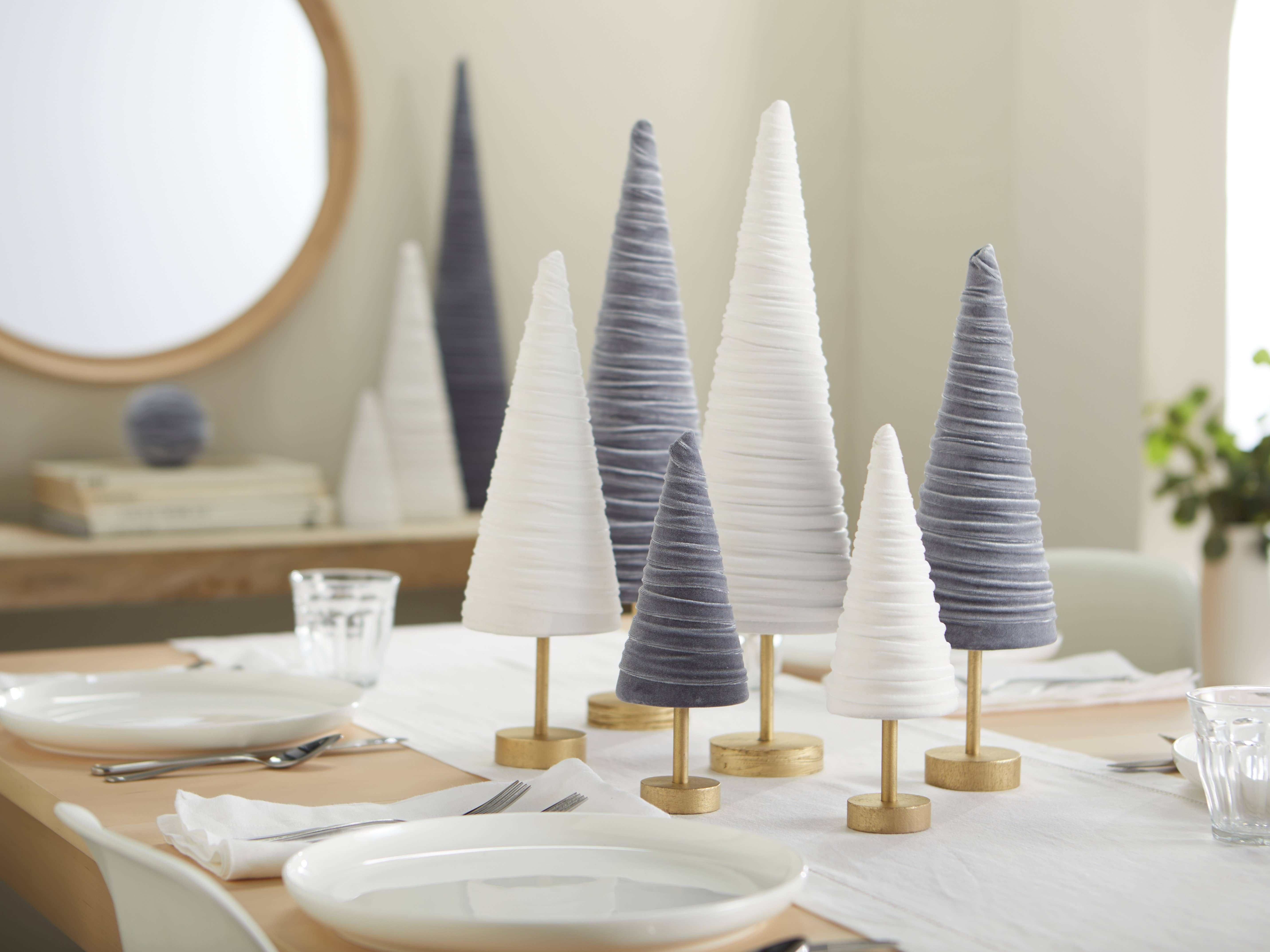 Your Heart's Content - Wholesale Christmas Decoration - Pedestal Trees Velvet Set of 3 Tablescap, Winter Mantel3