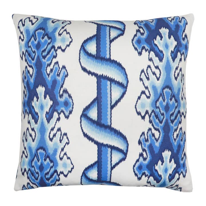 Nova Blue and White Ikat Throw Pillow for wholesale on Faire
