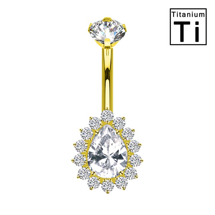 Awaken - Venta al por mayor Pendiente sin pareja - Piercing Banana Ombligo en Titanio con Cristal Gota