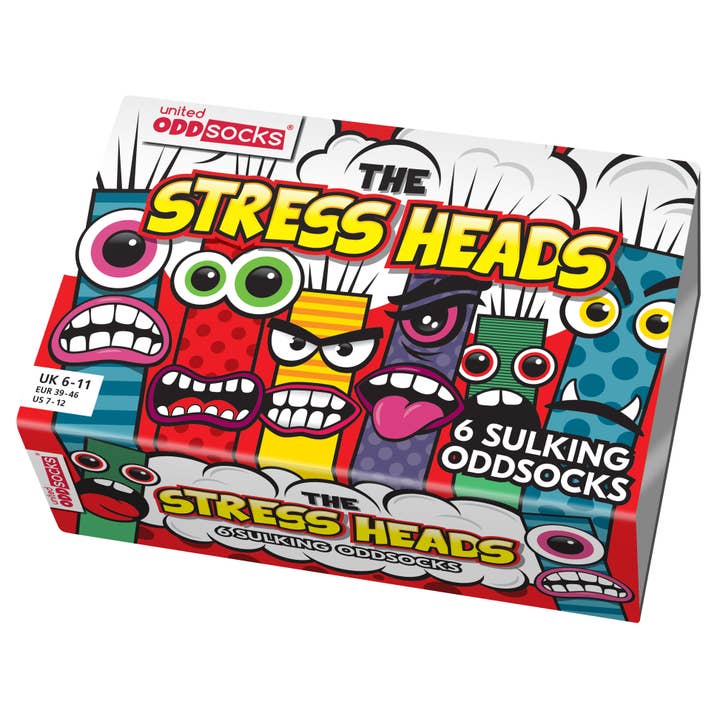 Sock Academy - Wholesale Socks - Unisex - THE STRESS HEADS | 6 Odd Socks Gift Box - United Oddsocks