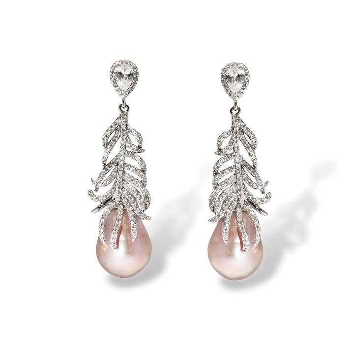 Barockpärlörhängen med fjäder för wholesale av Ninemoo