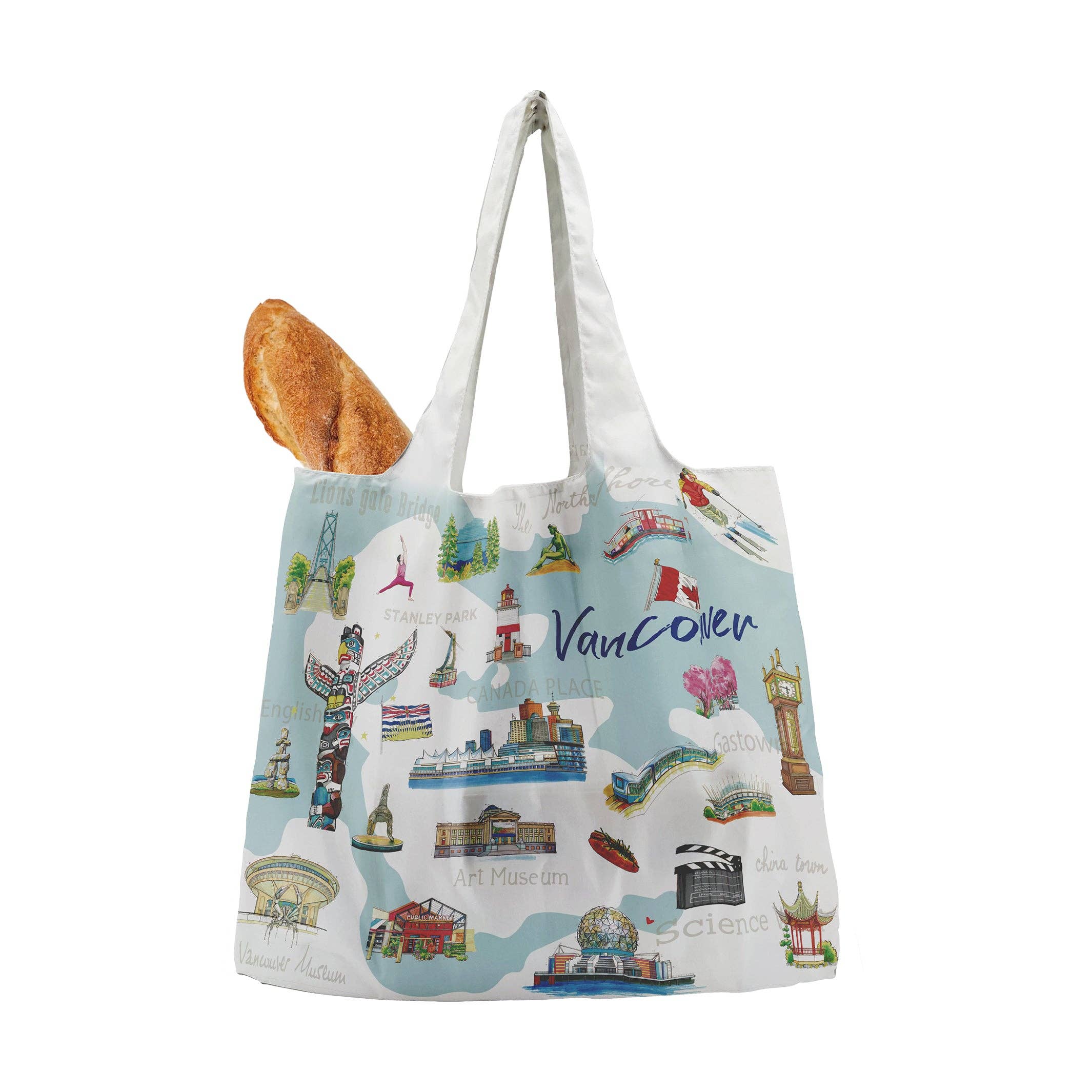 Northern Icons Canada - Wholesale Grocery/Shopping Bag - Vancouver Foldable Shopping Bag – Watercolor Canvas City Landmarks Design3