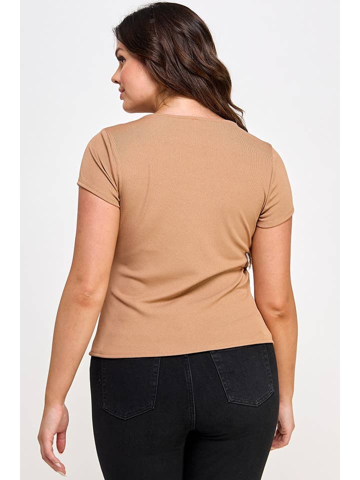 Haute Fox Plus Size & Contemporary – wholesale Knit top – Women's – Plus Size Asymmetrical Cut Out Short Sleeve Top JK18676-T5