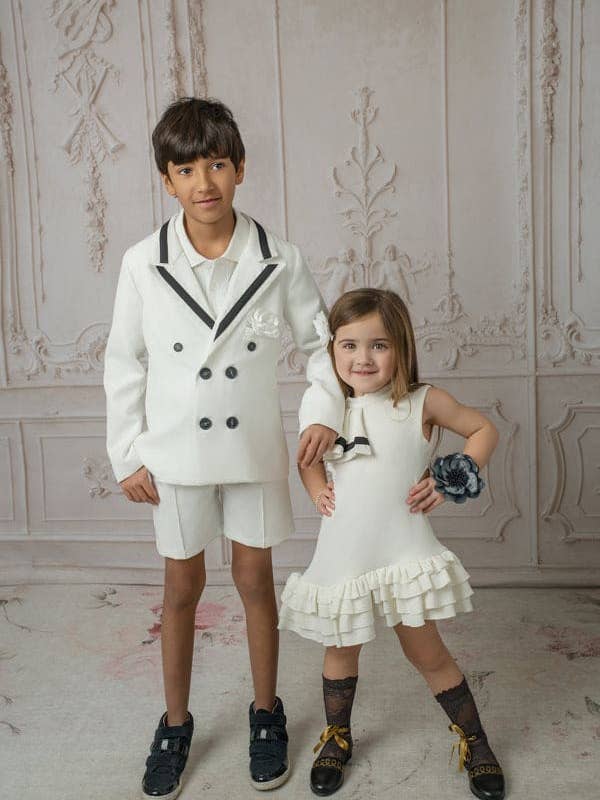 Petite Maison Kids – Großhandel Kleid – Kinder – Alex Weißes Rüschenkleid mit schwarzer Kontrastlinie10