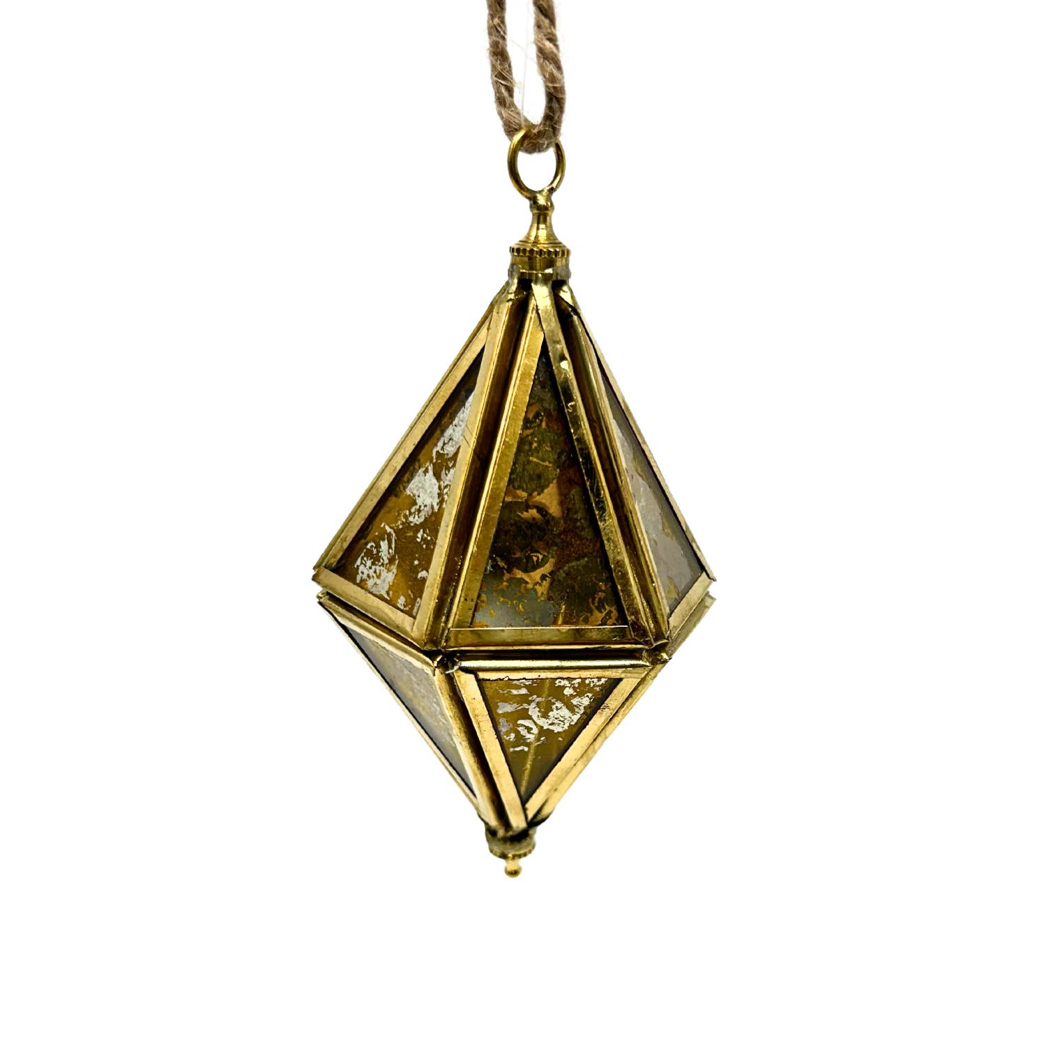 David Christopher's Collection - Wholesale Christmas Decoration - Antique Gold Glass Diamond Finial Ornament 5”0