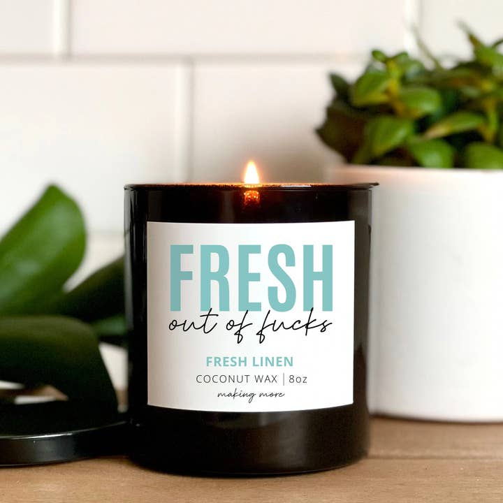 FRESH OUT OF FUCKS 8 oz. Funny Snarky Sarcastic Candle for wholesale by Making More