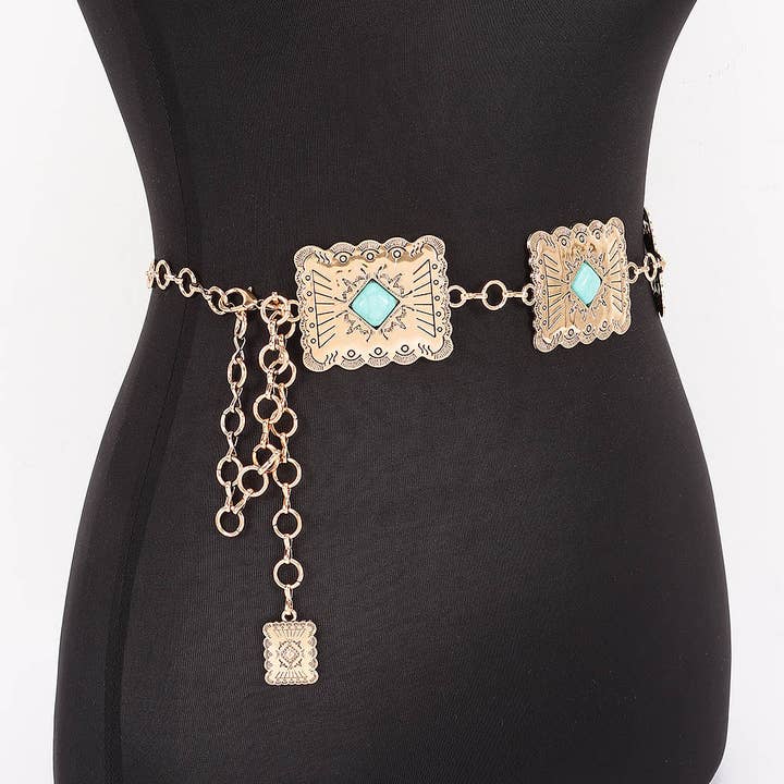 3AM BY H&D ACCESSORIES - Wholesale Belt - Women's - Western Turquoise Accent Chain Belt1
