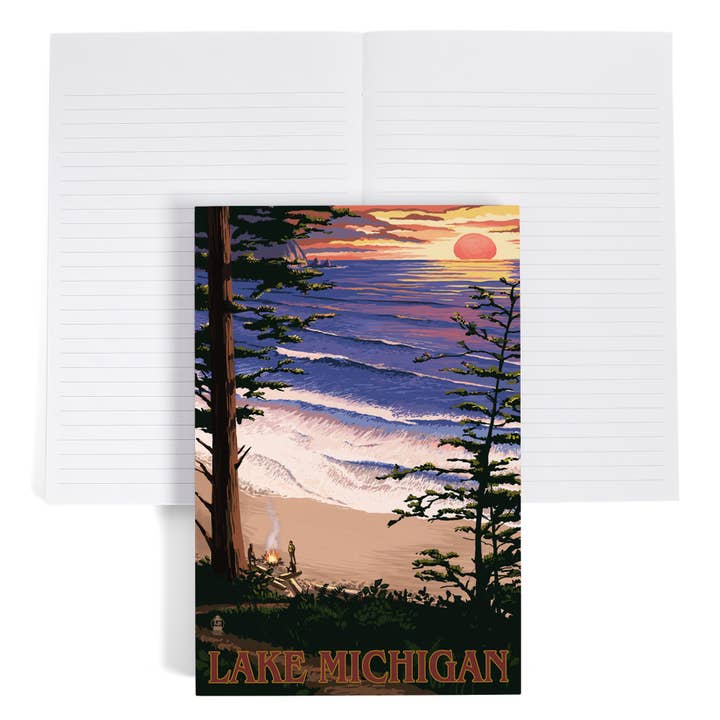 PREMIUM JOURNAL Lake Michigan, Sunset on Beach for wholesale by Lantern Press