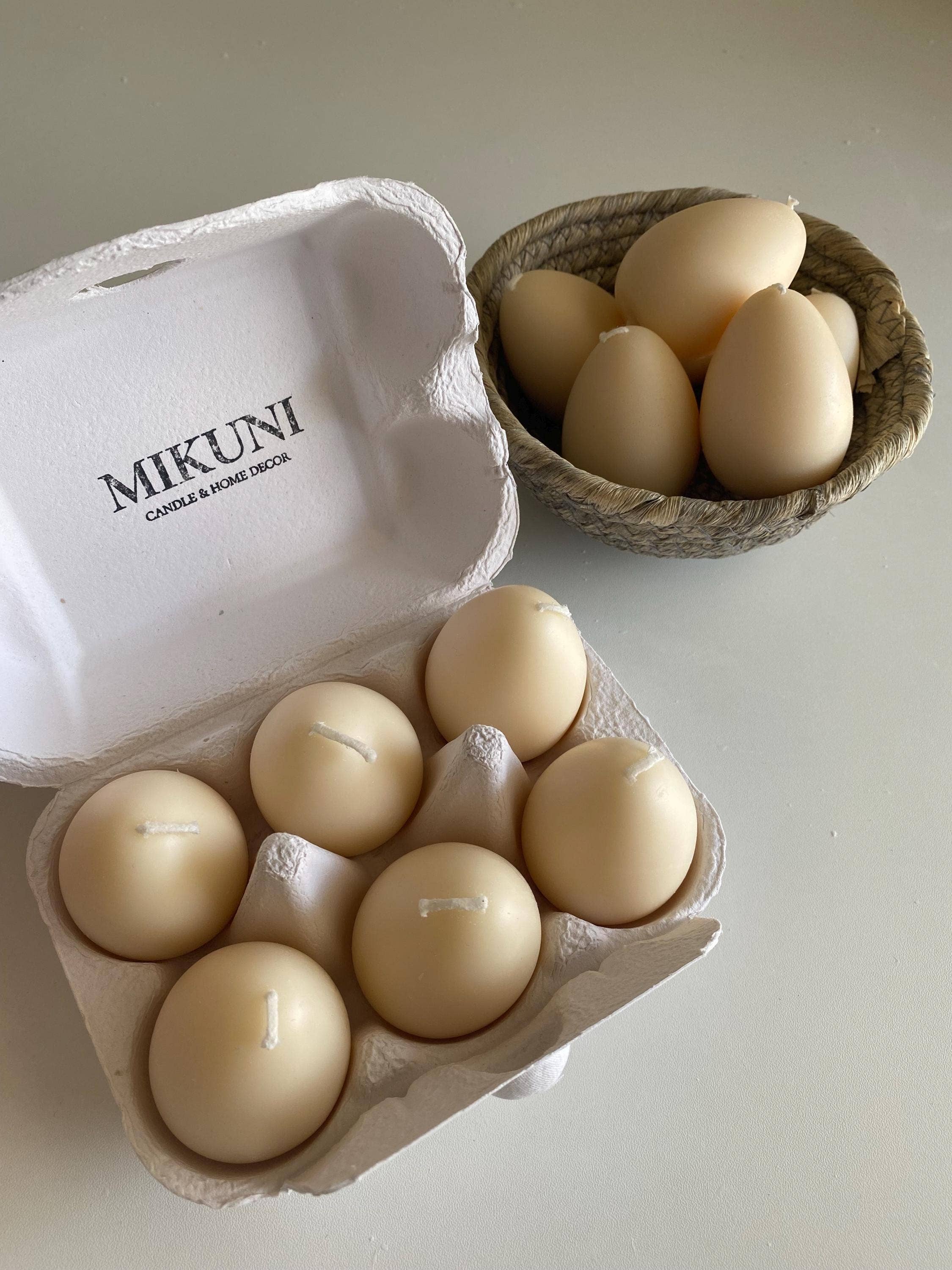MikuniCandle - Vente Bougies originales - Bougies en cire de soja en forme d'œuf de Pâques dans un carton, Décoration d'intérieur 6 unités3