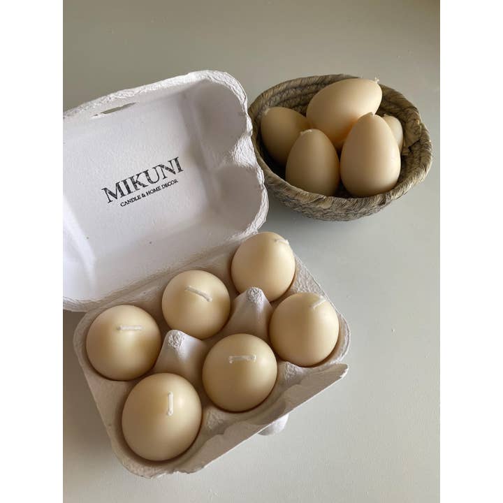 MikuniCandle - Vente Bougies originales - Bougies en cire de soja en forme d'œuf de Pâques dans un carton, Décoration d'intérieur 6 unités3