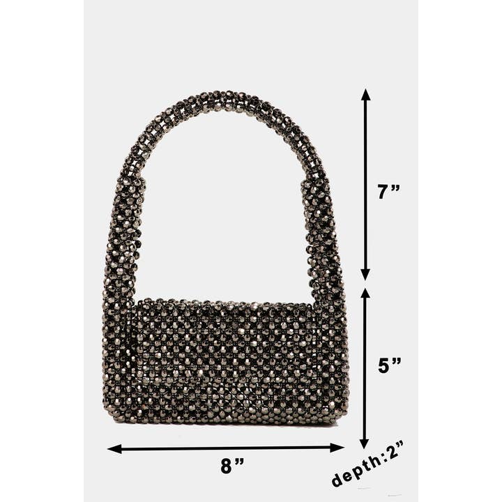 Collections by Fame Accessories – Großhandel Henkeltasche – Damen – Handtasche aus Netzstoff mit facettierten Perlen