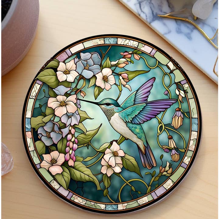 Fernville Creations - Wholesale Coasters - Hummingbird Faux Stained Glass Ceramic Coaster Eco-Friendly5