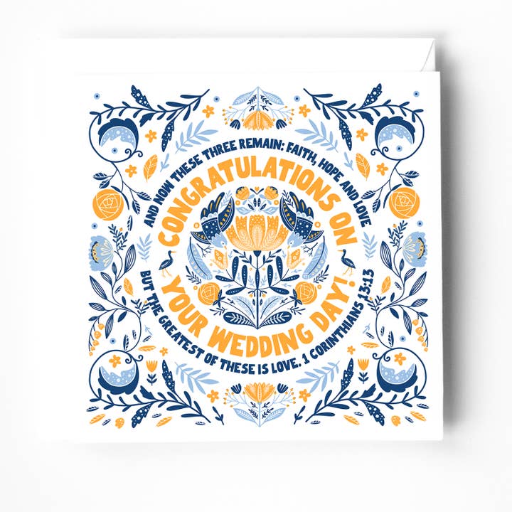 Wedding greeting card with bible verse. 1 Corinthians 13 for wholesale by The Christian Poster Company