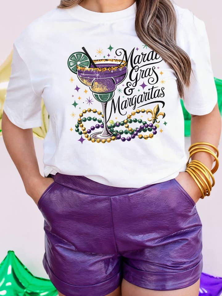 Mardi Gras Margaritas Cheerful Graphic Tee (S-3XL) for wholesale by 66DISCO