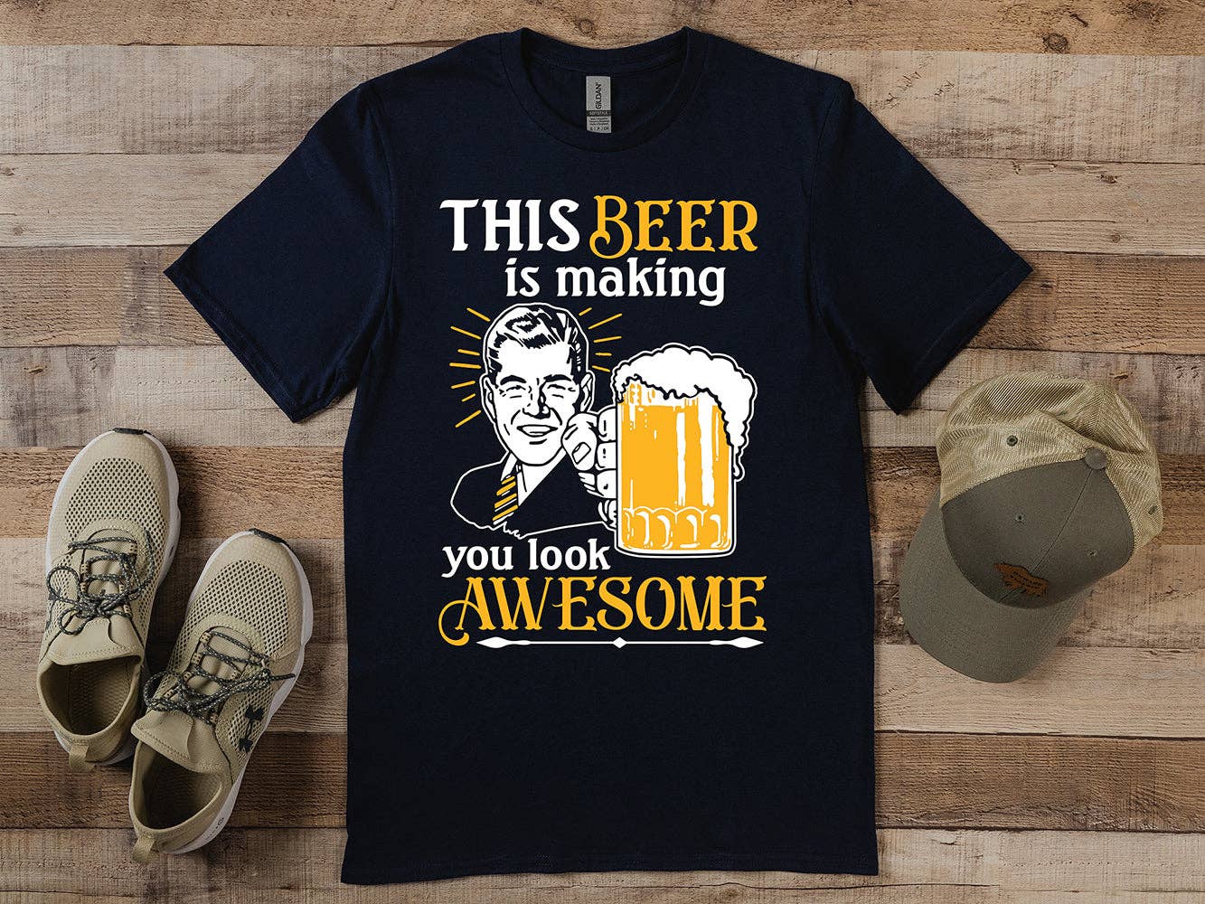 Artopia - Wholesale Screen Printed T-Shirt - Unisex - Beer Making You Look Awesome T-Shirt2
