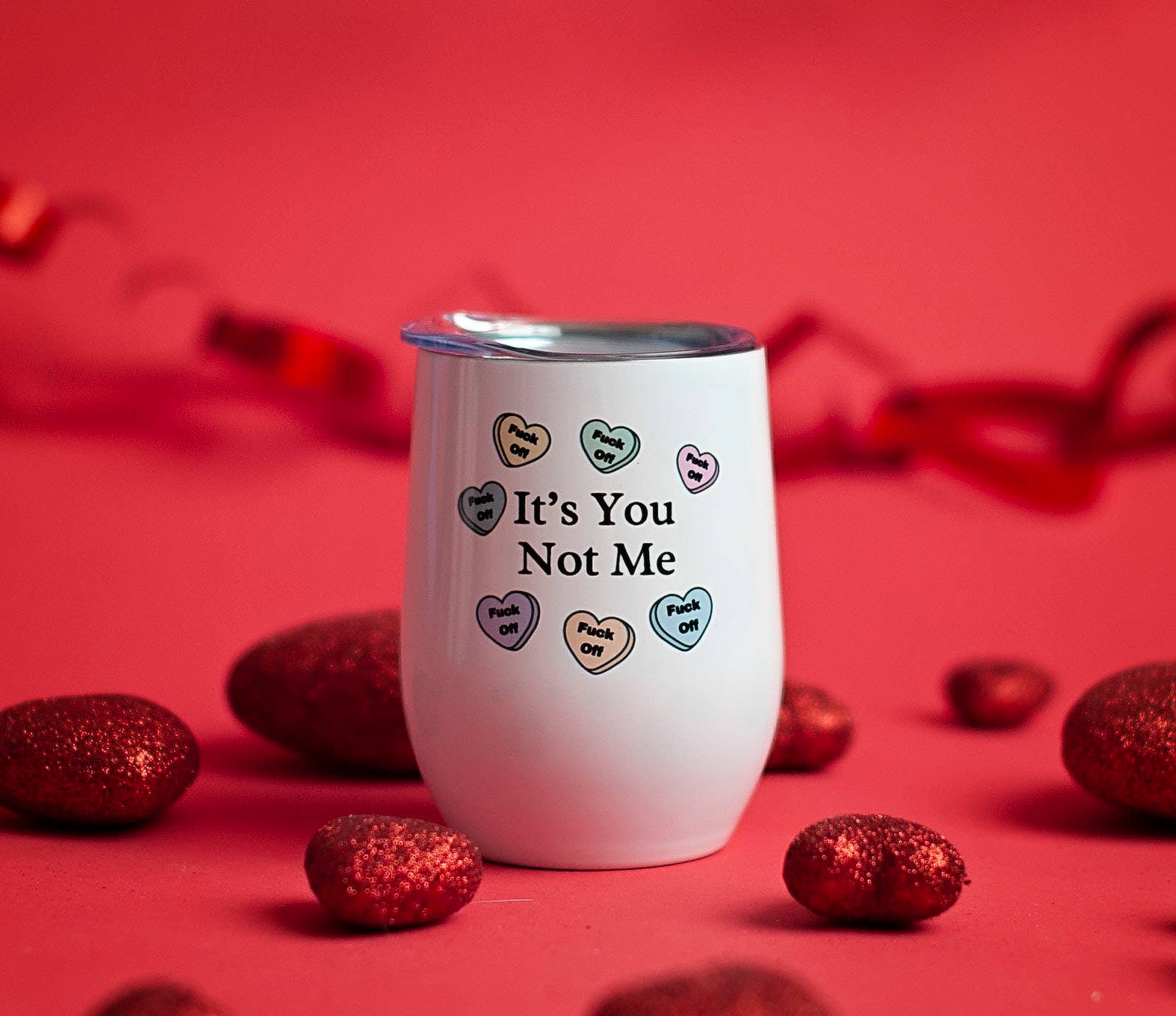 Fbombs & Booze - Wholesale Insulated Mug/Tumbler - Funny Valentine's Day Gift, Candy Heart, Galentine Tumbler