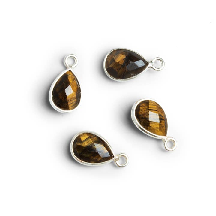 15x8mm Zilveren Omrande Tijgeroog Peer Hangers Set van 4 Kralen voor wholesale door The Bead Traders