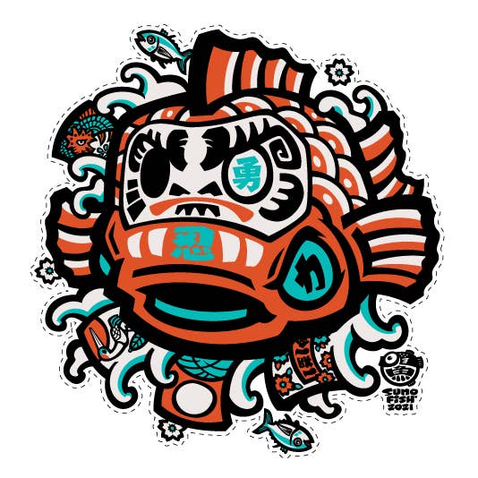 Daruma Koi Hanafuda Waves Aufkleber für den Großhandel von Sumofish