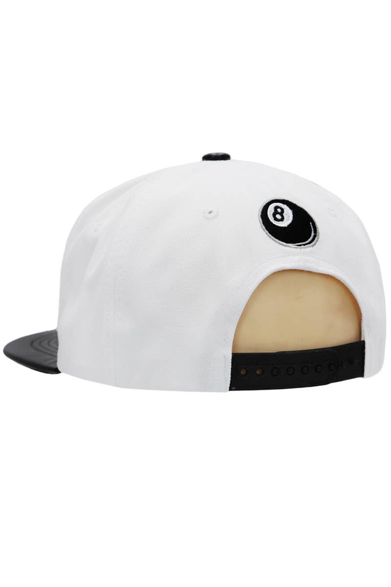 Cap Zone - Wholesale Flat Brim Cap - Men's - Pool 8 Ball  PU Leather Bill Cotton Six Panel Snapback5