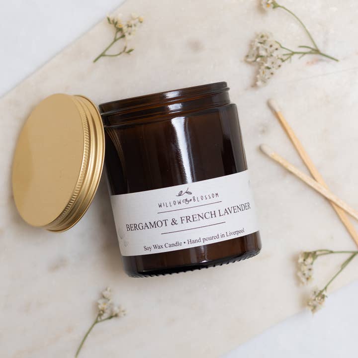 Willow & Blossom Botanicals - Vente Bougie en bocal - Grande bougie 180ml Bergamote & Lavande française
