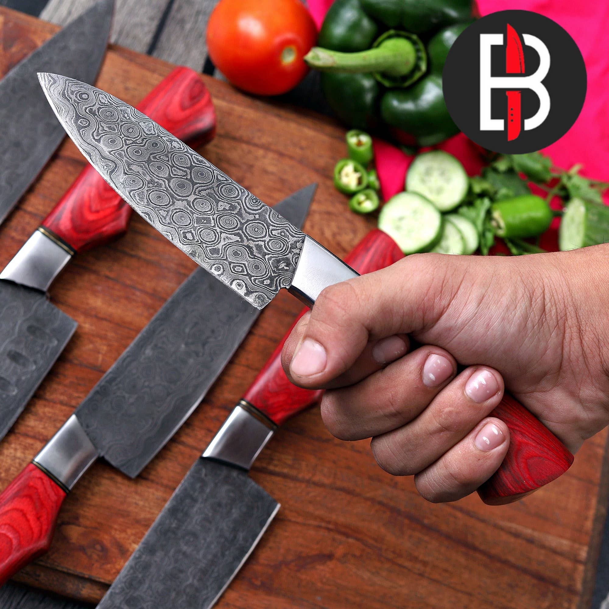 Bravohandicrafts - Venta al por mayor Juego de cuchillos - JUEGO DE CUCHILLOS DE COCINA DE CHEF DE ACERO DE DAMASCO HECHOS A MANO CON BOLSA2