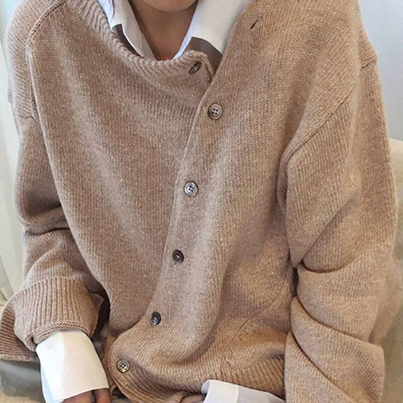 kycozy – wholesale Cardigan – Women’s – Round Neck Asymmetrical Button Cardigan Sweater1
