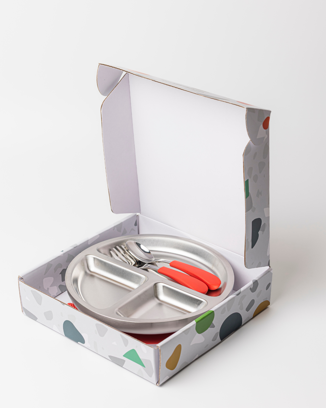 Lion & Lady - Wholesale Feeding Set - Baby - 18/8 Stainless Toddler Plate with silicone suction base, spoon and fork5