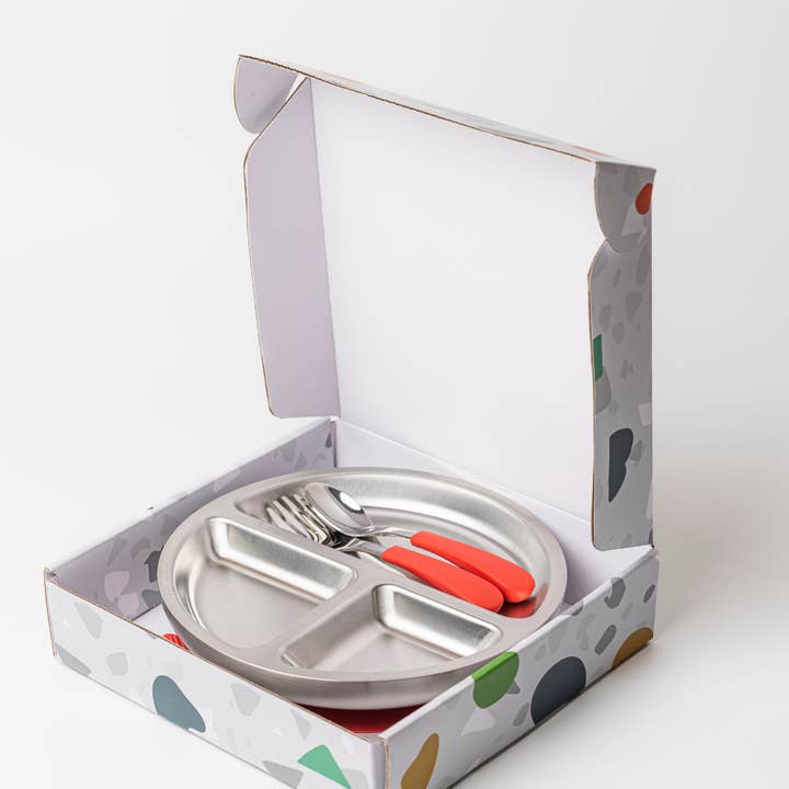 Lion & Lady - Wholesale Feeding Set - Baby - 18/8 Stainless Toddler Plate with silicone suction base, spoon and fork5