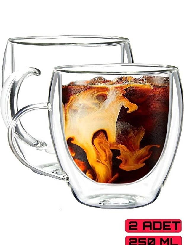Arvale Premium Double Wall Borosilicate Glass Mugs with Handles - Set of 2 x 250ml for wholesale by Aladdin