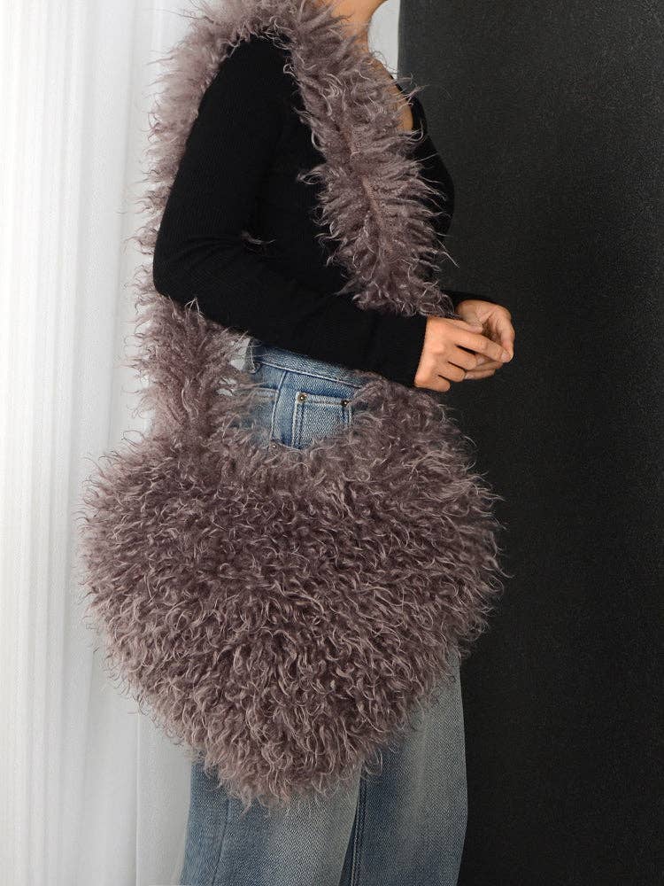 Sweetkama - Wholesale Crossbody Bag - Women's - Ladies Y2K Heart-Shaped Plush Bag SKAB40919