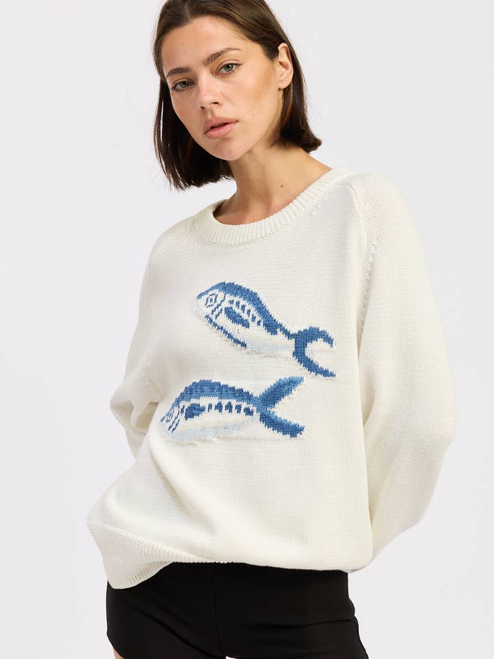 LONG SLEEVE KNITTED GRAPIC SARDINE SWEATER for wholesale by Emory Park