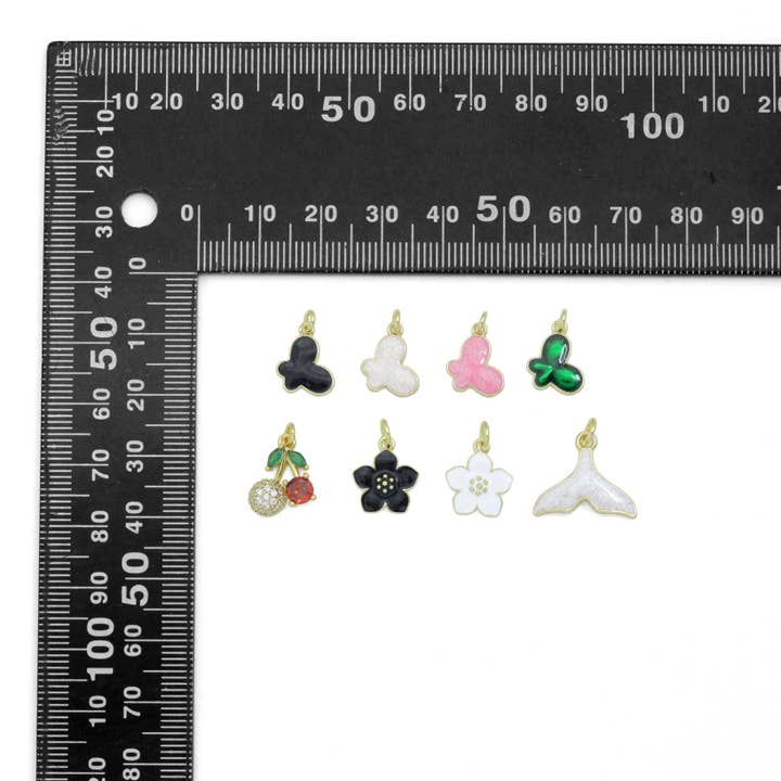 BestBeads&Beyond - Wholesale Individual Charm/Pendant - Colorful Enamel Butterfly Flower Cherry Whale tail Shape charm, Sku#Y10581