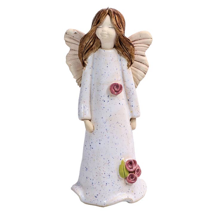 Figurine d'ange en blanc avec des roses | Ange du bien-être pour la vente par Enigma Supplies