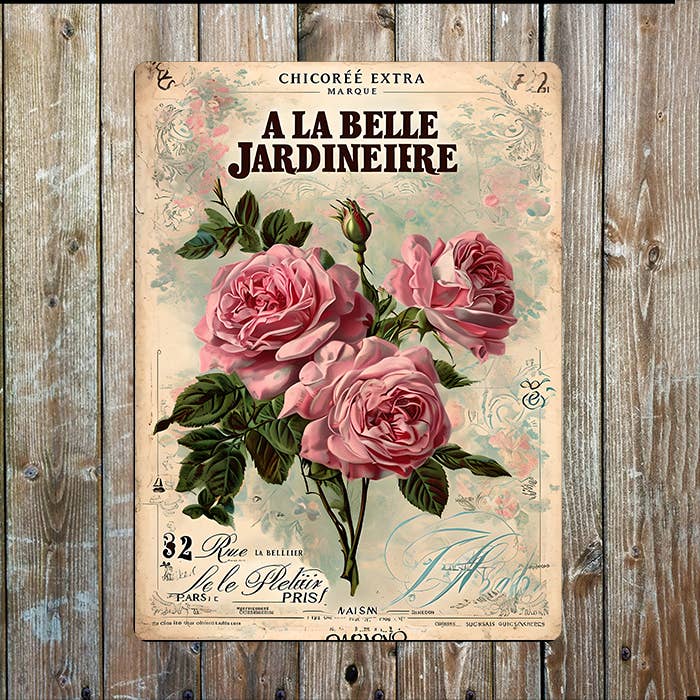 Vintage Blooming Bouquet Pink Rose Aged | Metalskilt Plakette for engroshandel hos The British Metal Signs Company