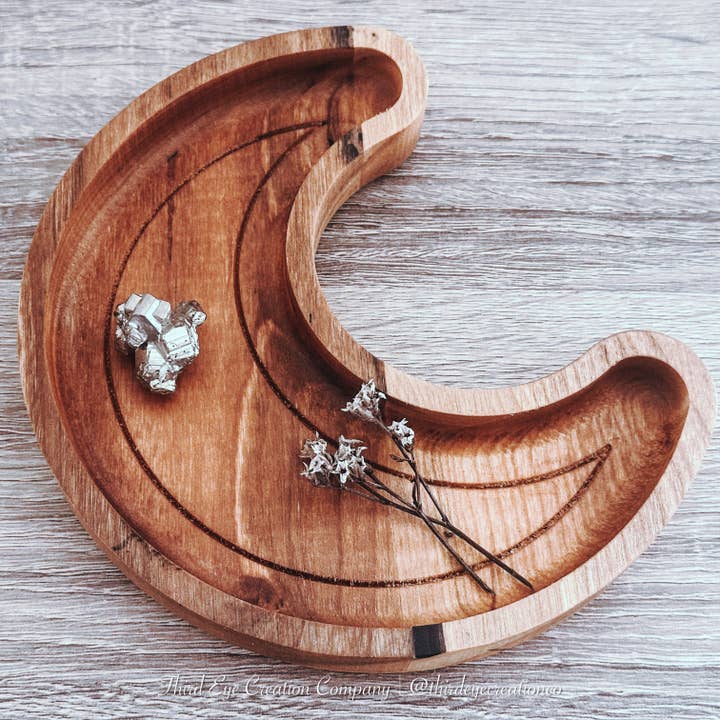 Third Eye Creation Company - Wholesale Decorative tray - Celestial Decor, Crescent Moon Tray, Wooden Jewelry Dish2