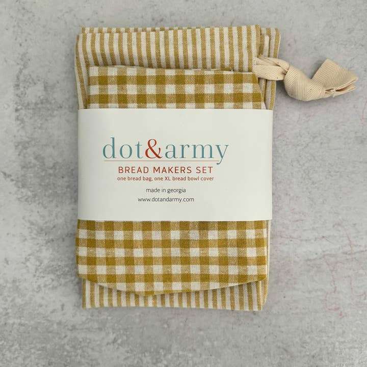 Dot and Army - Wholesale Food Storage Wrap/Bag - Stripe and Check Bread Makers Set, bread bag & bowl cover