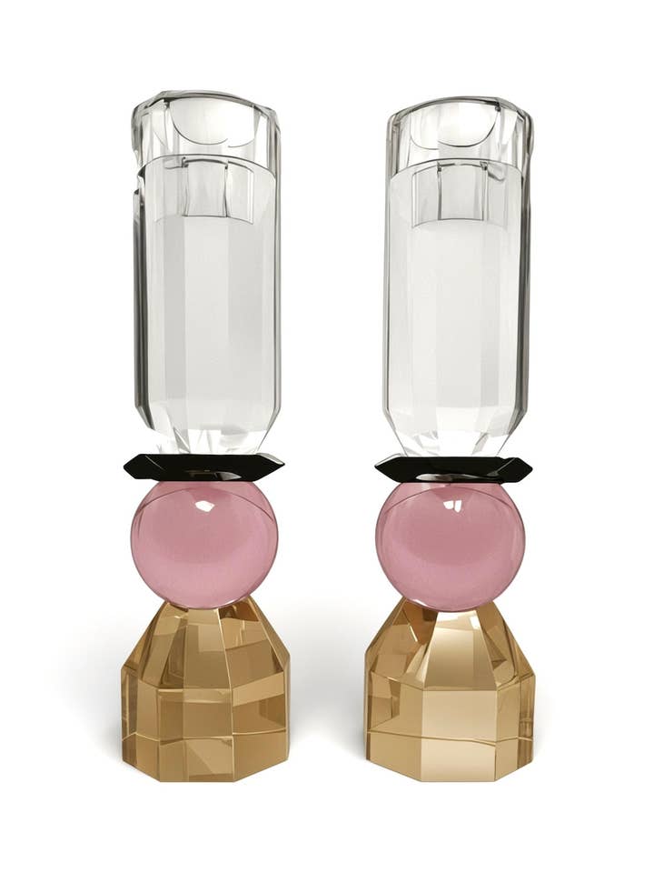 Bougeoirs modernes taillés (hauts) en rose/ambre pour la vente par Allison Pearl Design