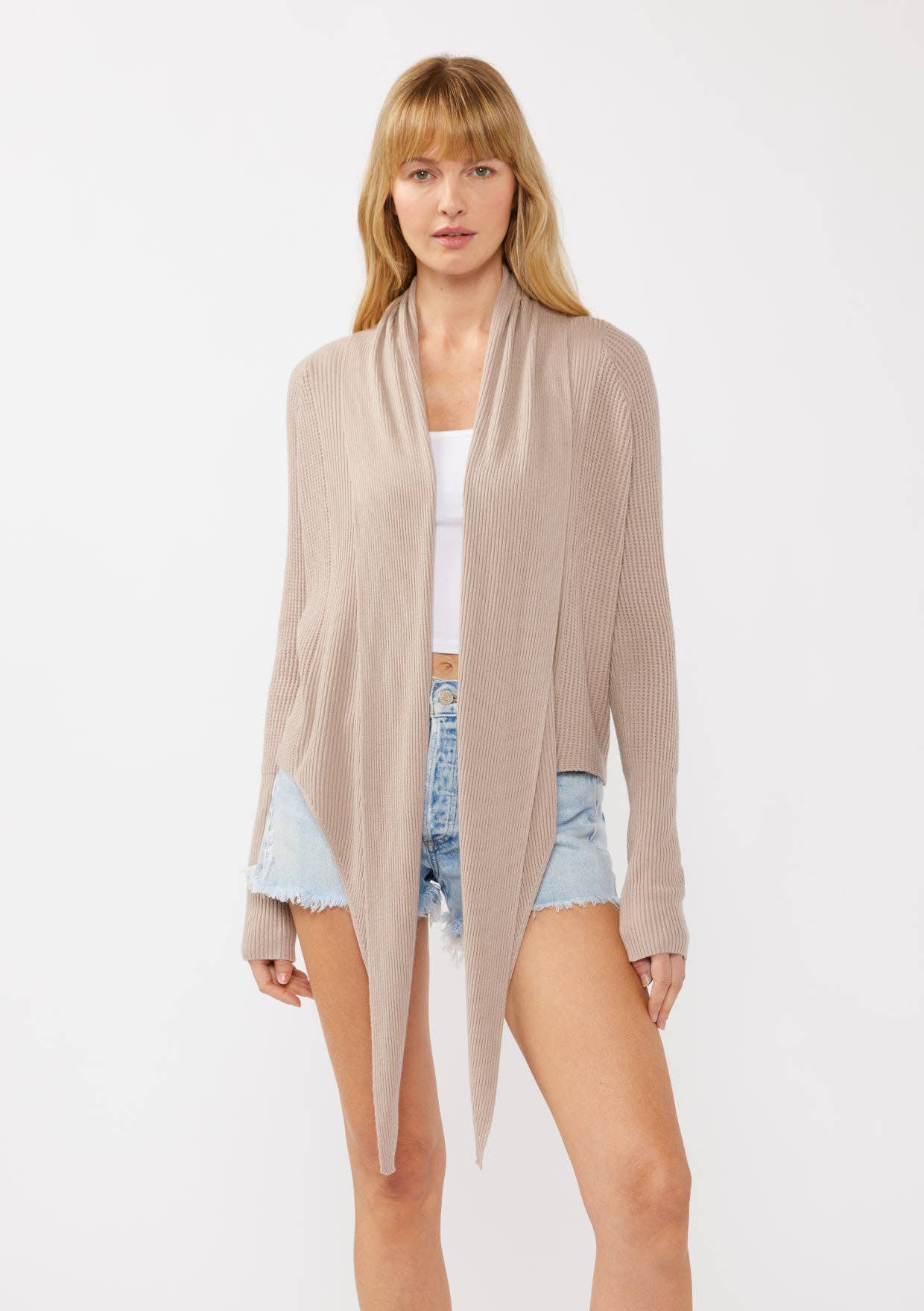 Lovestitch - Wholesale Cardigan - Women's - Waffle Knit Long Sleeve Tie Front Cardigan80