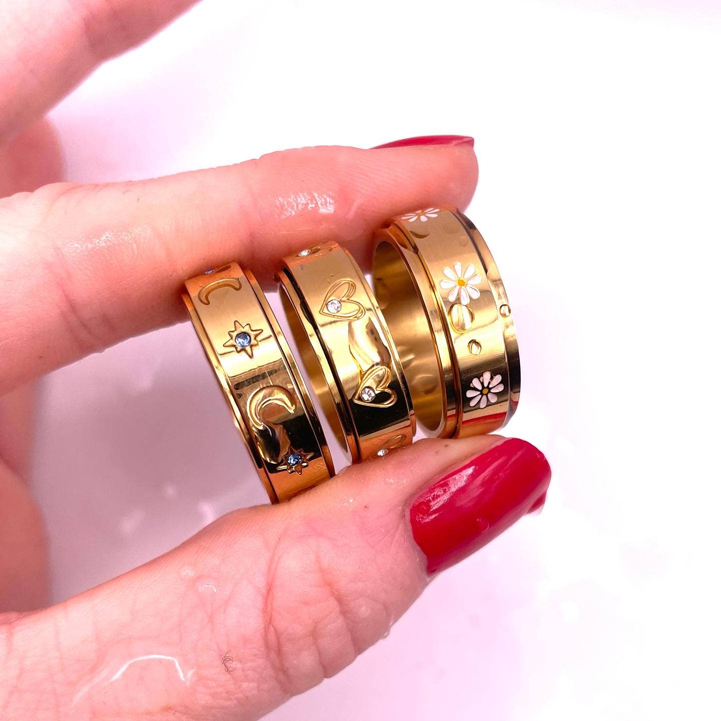 Calm Collective - Wholesale Band/Stacked Ring - gold celestial crystal anxiety ring2