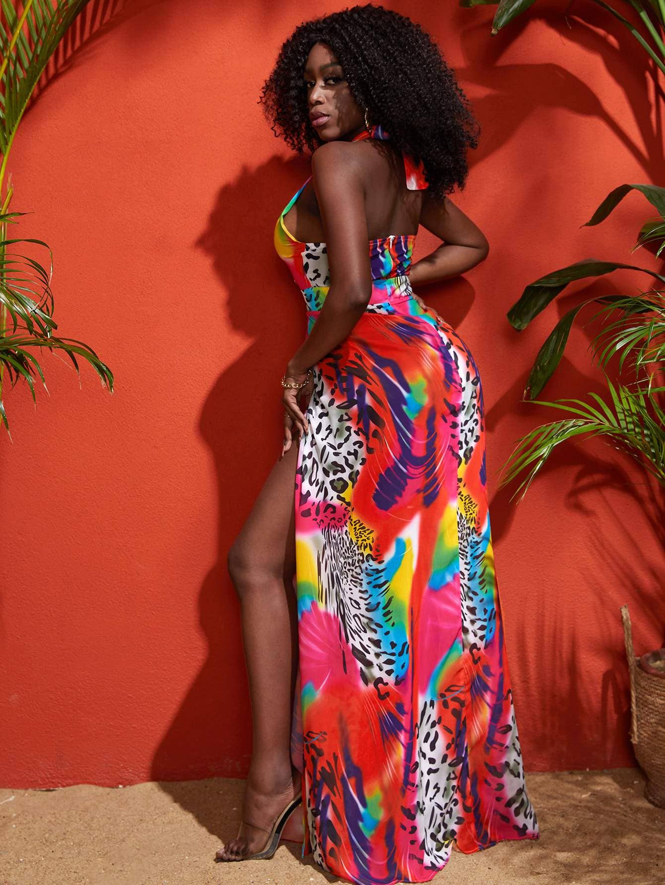 MULTICOLORE abito a coscia divisa con stampa leopardata sxy tie dye in vendita all'ingrosso su Faire4