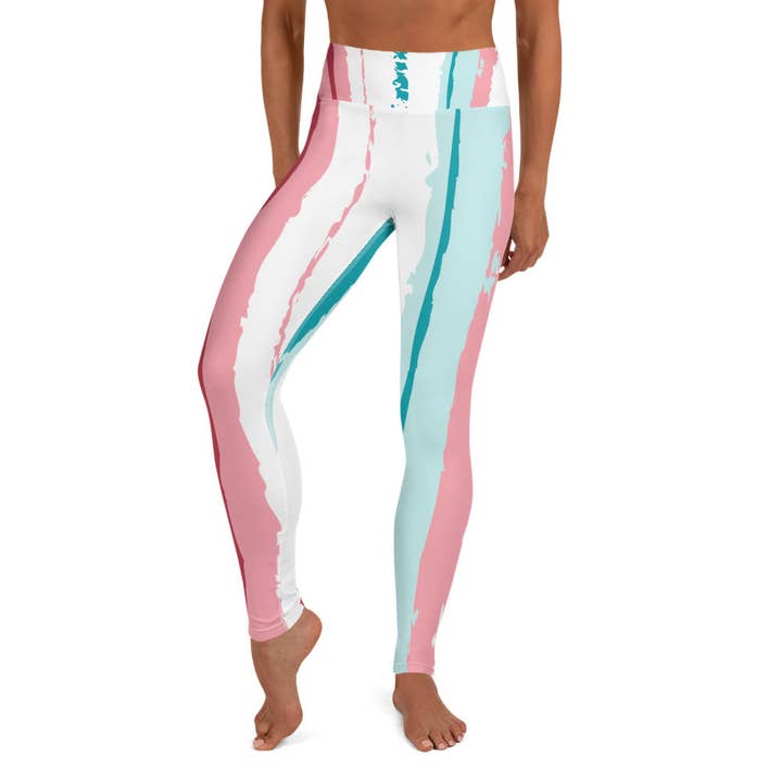 Hailey - Leggings veganos de rayas turquesas y rosas para venta al por mayor de Izzabel
