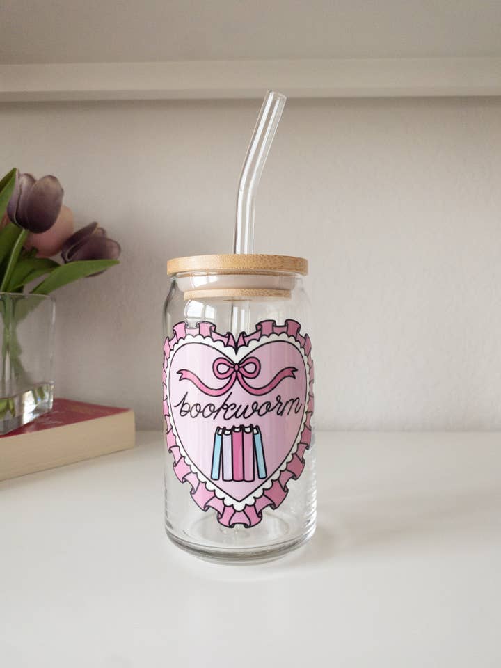 Pink Bookworm Glass Cup for wholesale by Be Bold Stay Bold